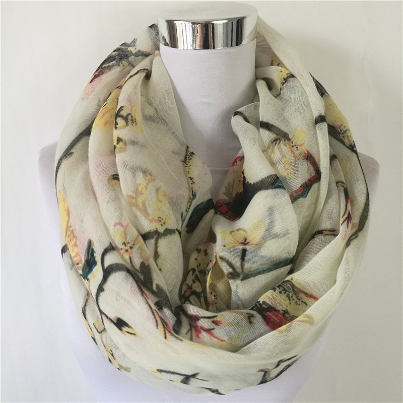 New Magpie Bird print Viscose  - Infinity Scarf Knit 评论和价格