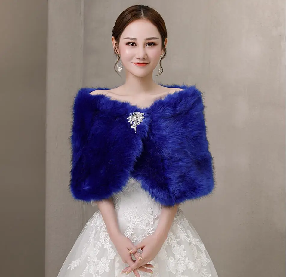 Blue Faux Fur Crystal Brooch W - Stole Wedding Shawl 评论和价格