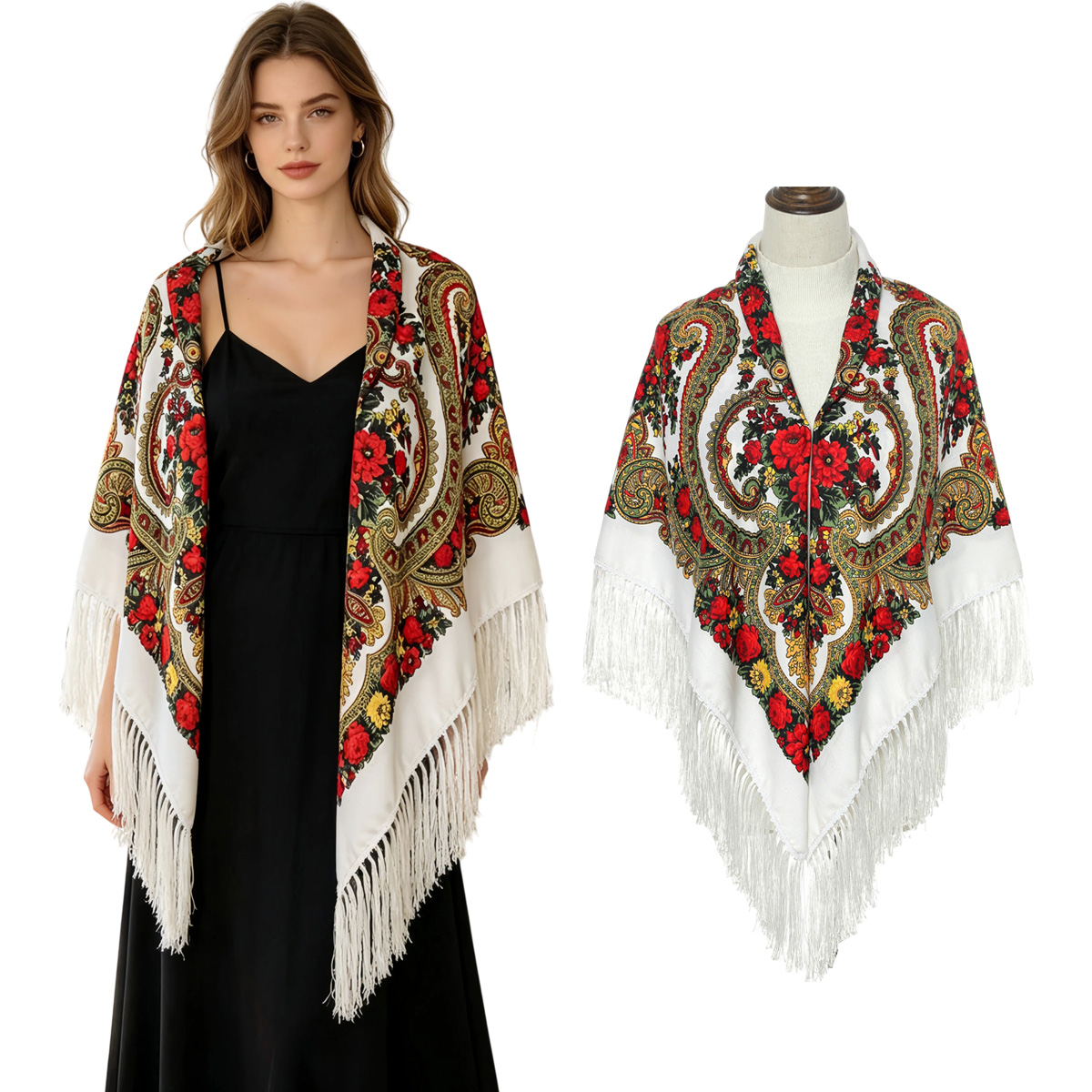 130cm New Russian Square Scarf - Woven Scarf Blanket 评论和价格
