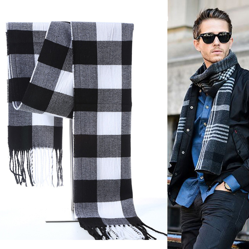 Winter Men Scarf Plaid Stripe  - Muffler Men Wool 评论和价格