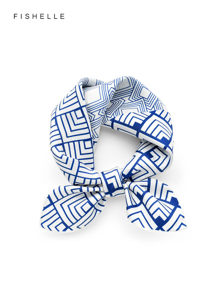 Geometric printed real silk tw - Ascot Neck Scarf 评论和价格