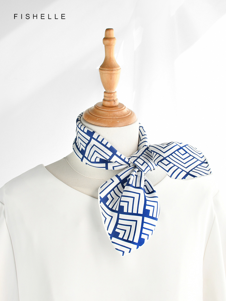Geometric printed real silk tw - Ascot Neck Scarf 评论和价格