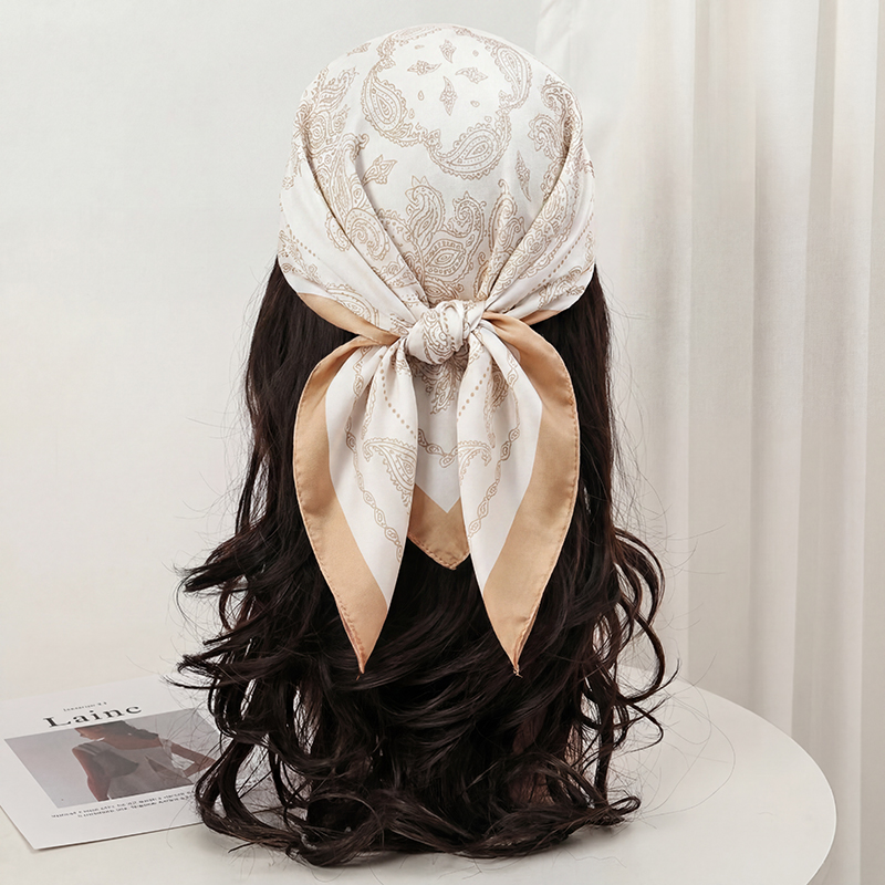Vintage Beige Paisley Print Sq - Scarf Silk Square 评论和价格