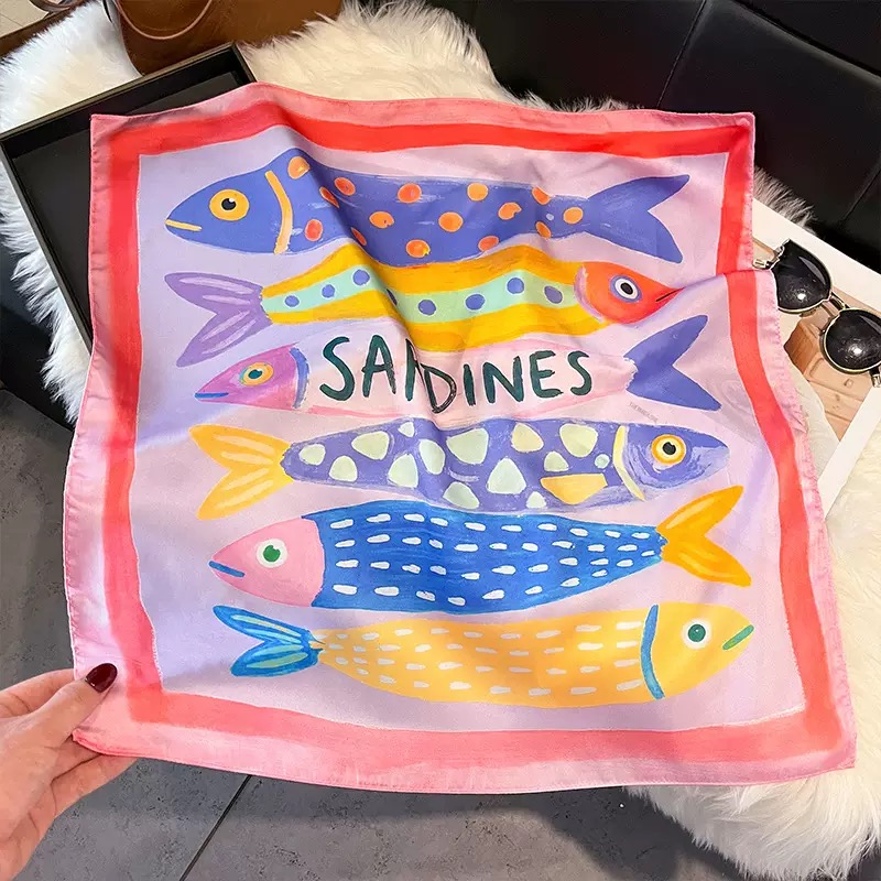 Fashion Fish Pattern Square Si - Scarf Silk Square 评论和价格